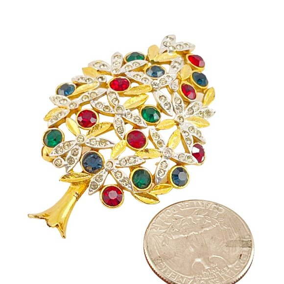 Vintage Sphinx Red Rhinestones & Enamel Christmas Tree Pin Book Piece image 1 Vi - Picture 5 of 5